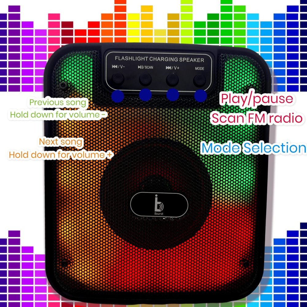 Wireless Bluetooth Portable Speaker Stereo Bass TWS USB TF/FM Mode Party Lights